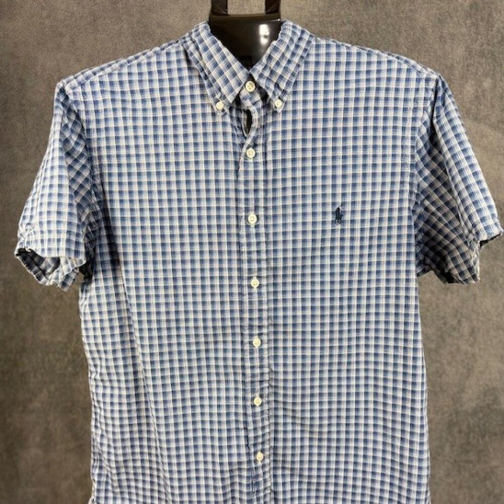 Ralph Lauren Indigo Oxford Men's Large Blue Plaid Short-Sleeve Button Down Shirt